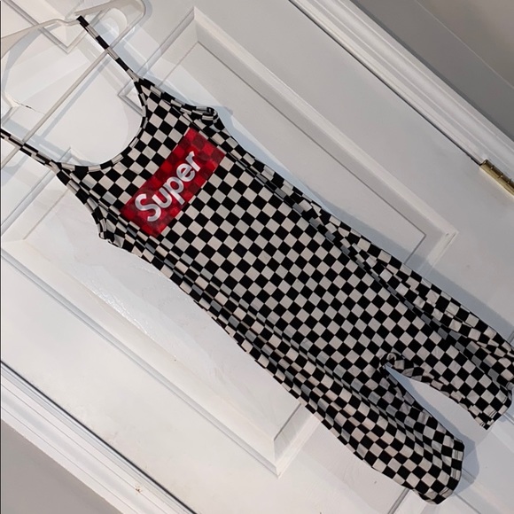 Pants - Sleeveless white & black romper